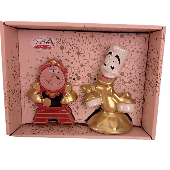 DISNEY’S BEAUTY AND THE BEAST Cogsworth and Lumiere Salt And Pepper Set NIB - Picture 1 of 3